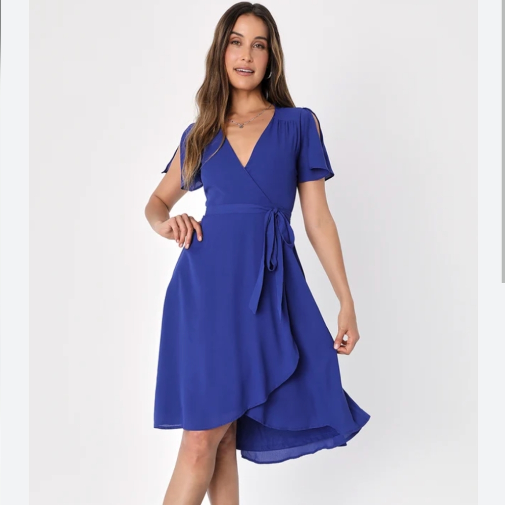 Rise to the Occasion Royal Blue Midi Wrap Dress